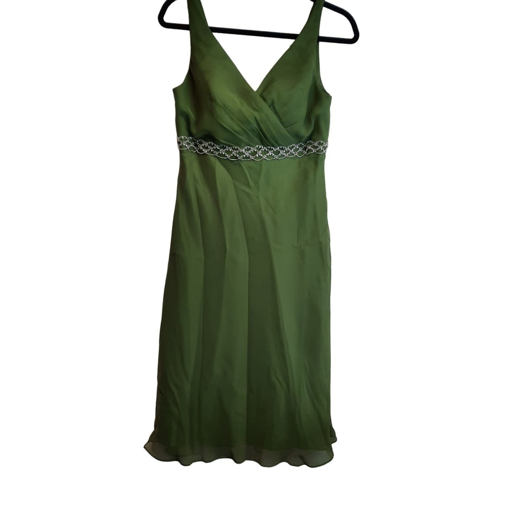 DA VINCI WOMEN'S OLIVE GREEN SEQUIN KNEE COCKTAIL PROM‎ V NECK ZIP SLEEVELESS 12